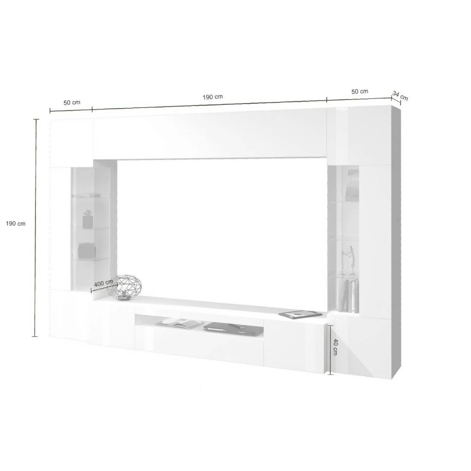 Parete attrezzata Arga, cm 290x40h191,<Dmora Best