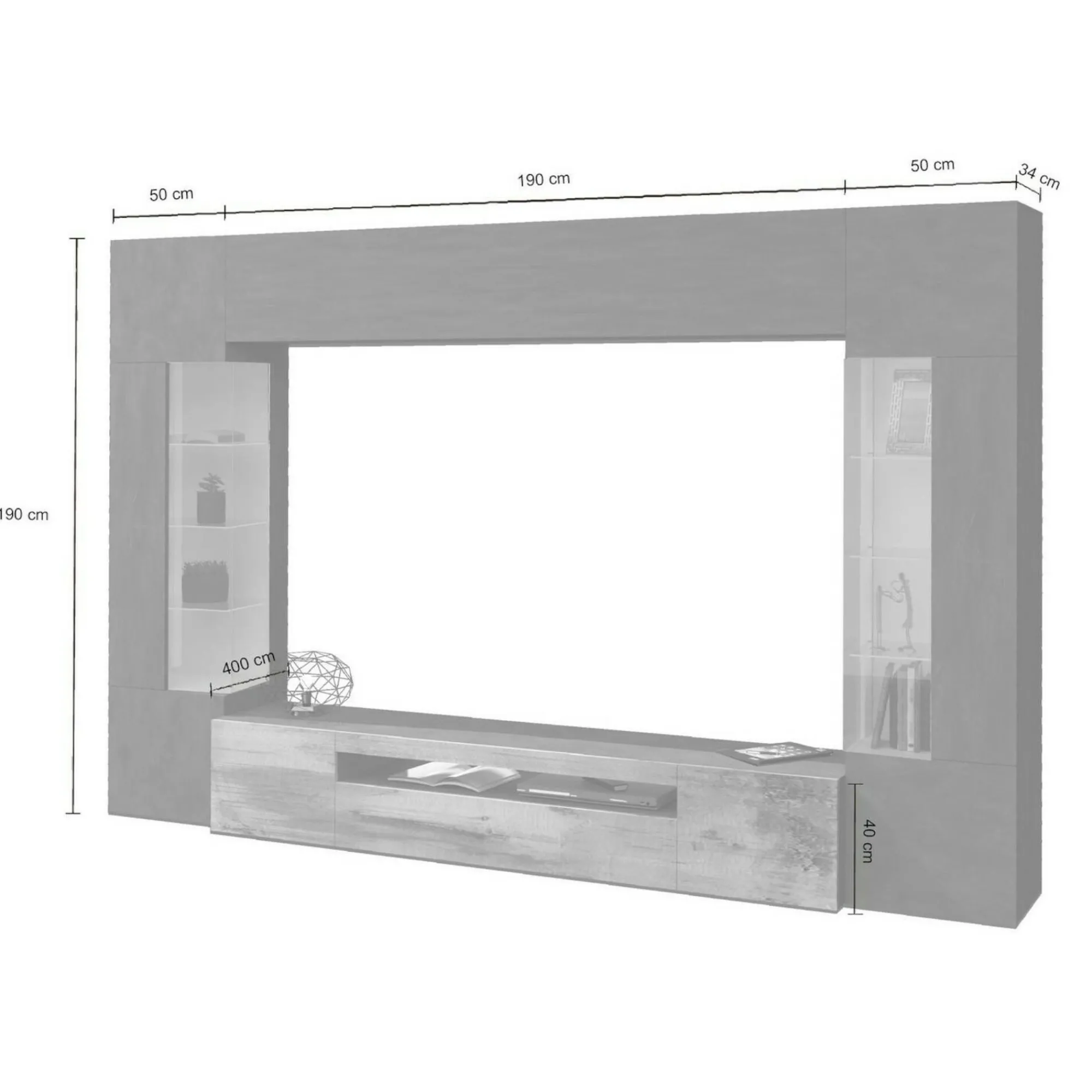 Parete attrezzata Arga, cm 290x40h191, Antracite e Acero<Dmora Flash Sale