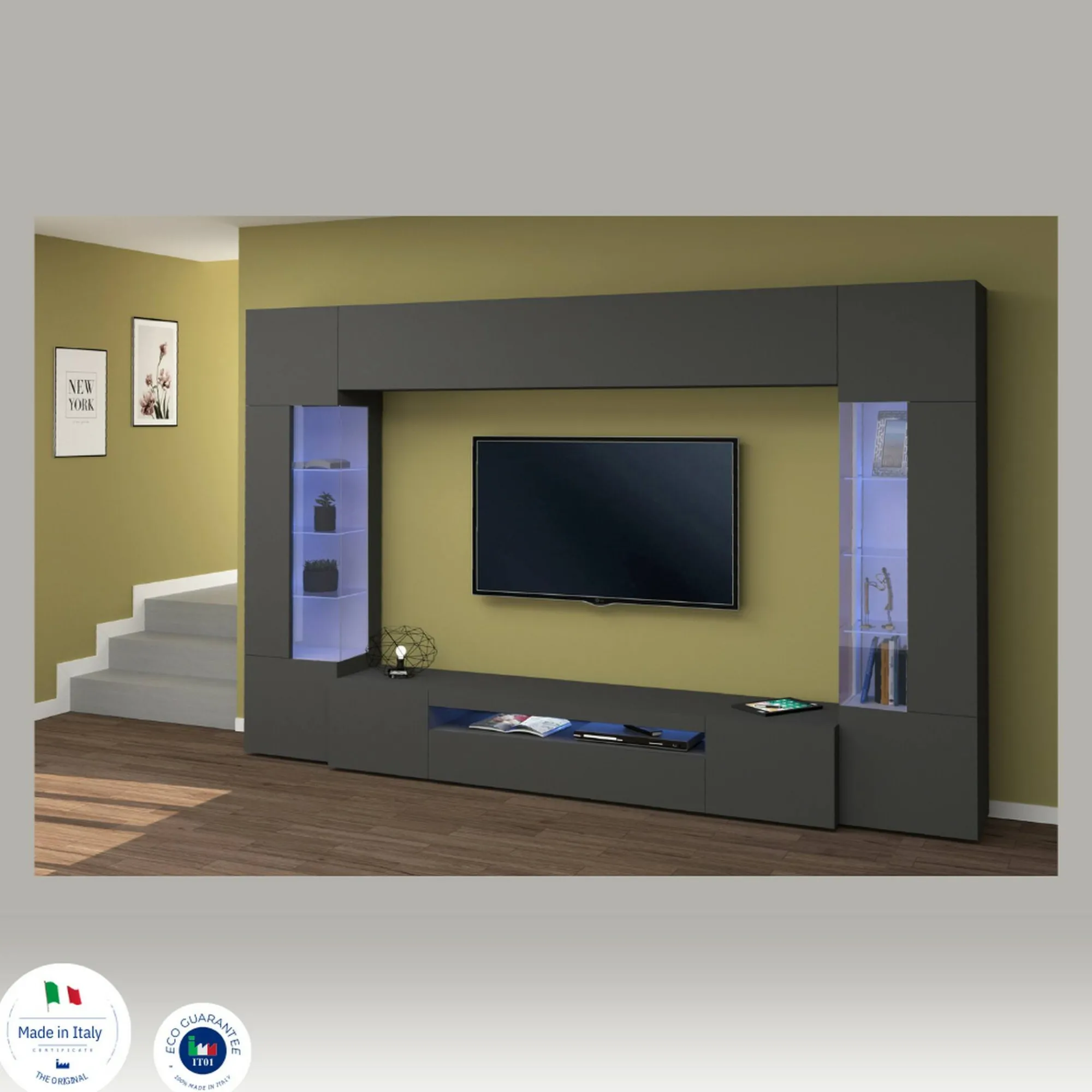 Parete attrezzata Arga, cm 290x40h191,<Dmora Outlet