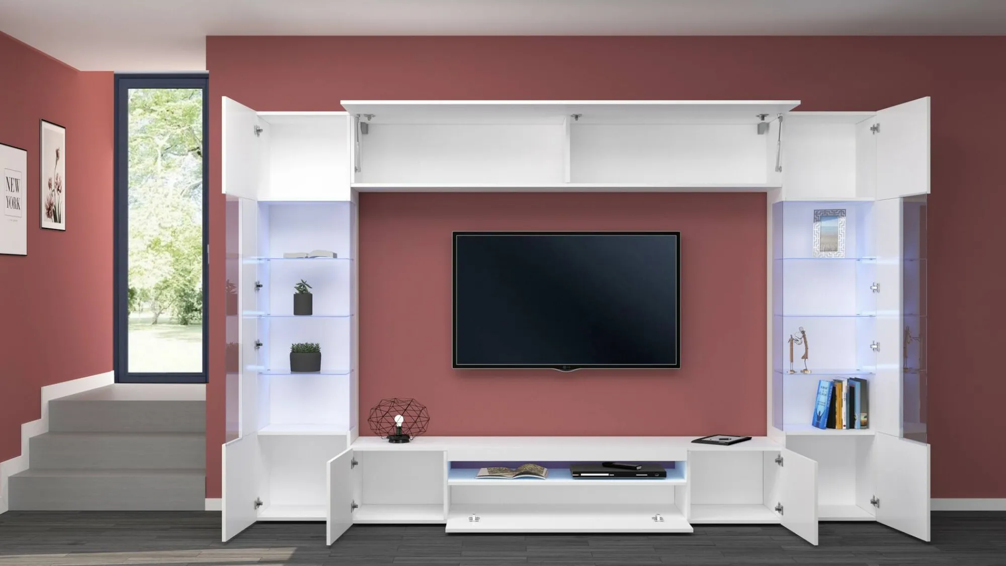 Parete attrezzata Arga, cm 290x40h191,<Dmora Best