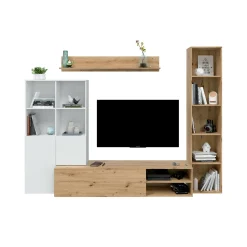 Parete attrezzata Argus, 241x28h180 cm, Bianco e Rovere Nodi<Dmora Store
