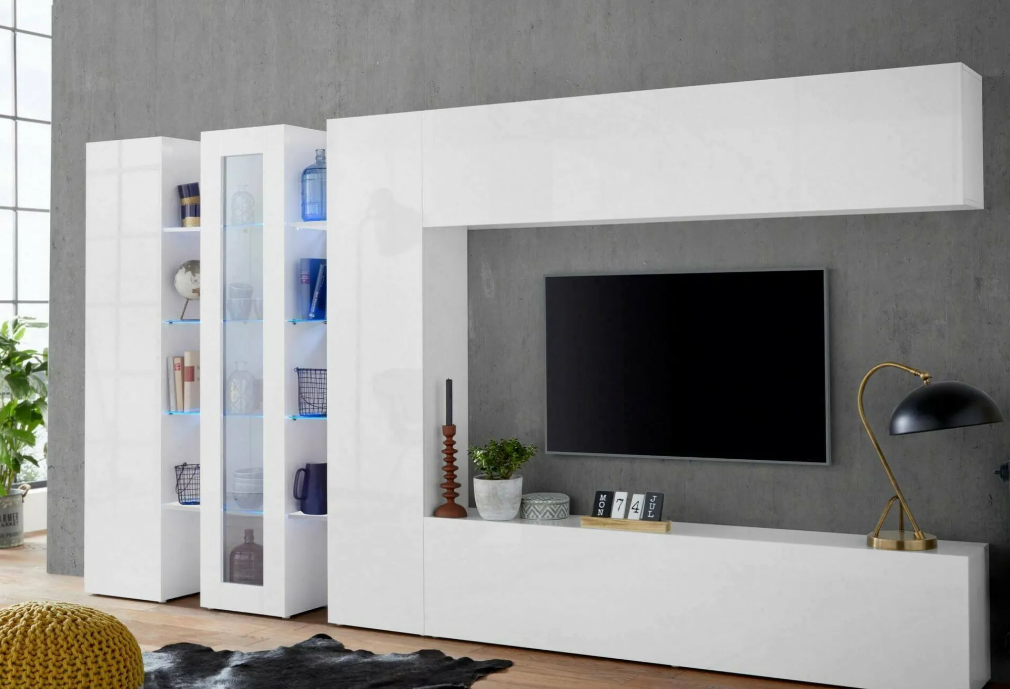 Parete attrezzata Arkan, cm 340x30h180,<Dmora Outlet