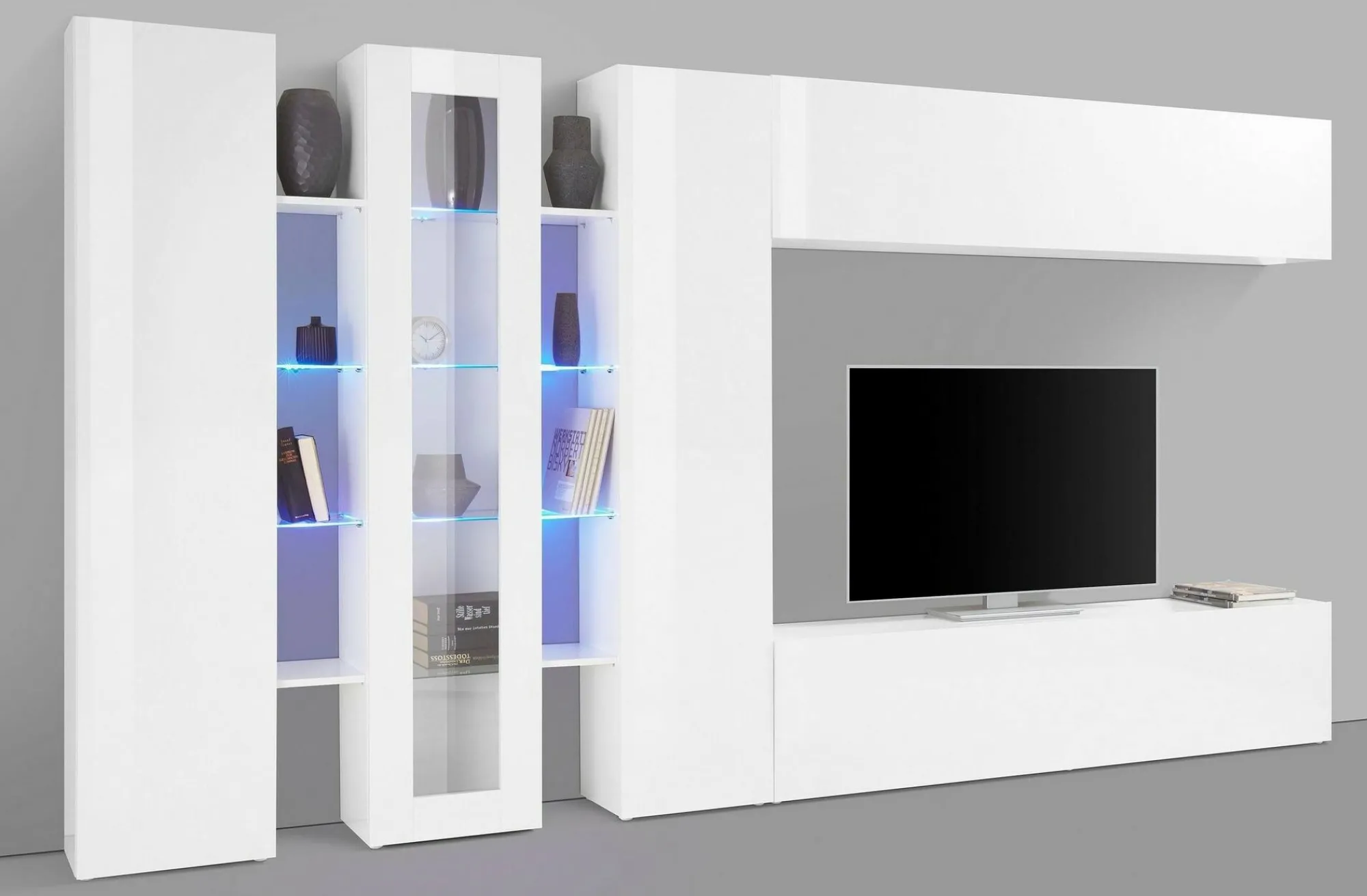 Parete attrezzata Arkan, cm 340x30h180,<Dmora Outlet