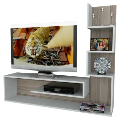 Parete attrezzata Armeno, 30x22 h121 cm, Bianco e Rosso<Dmora New