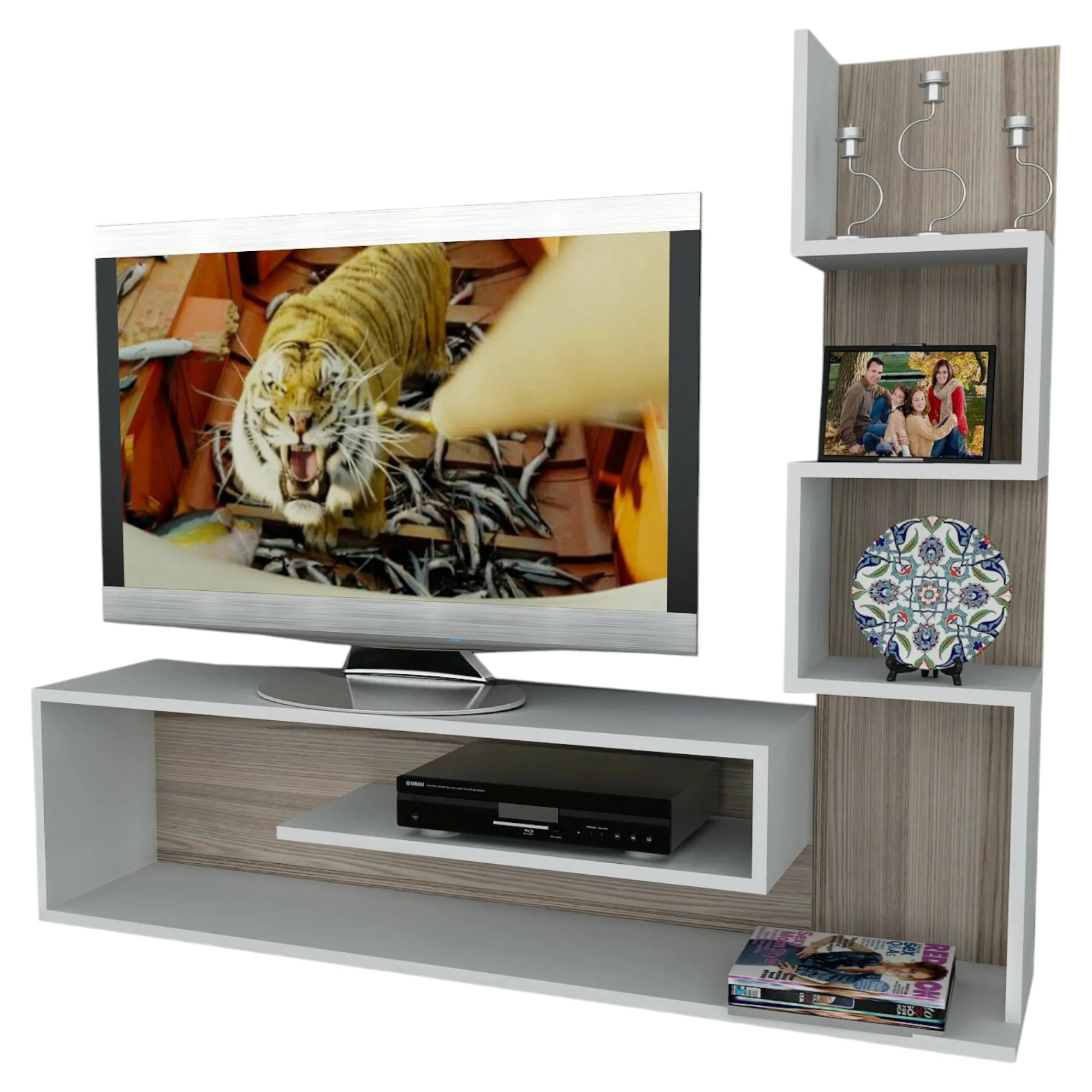 Parete attrezzata Armeno, 30x22 h121 cm, Bianco e Rosso<Dmora New