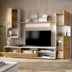Parete attrezzata Artex, 220x41h180 cm, Rovere Nodi e Bianco<Dmora Shop
