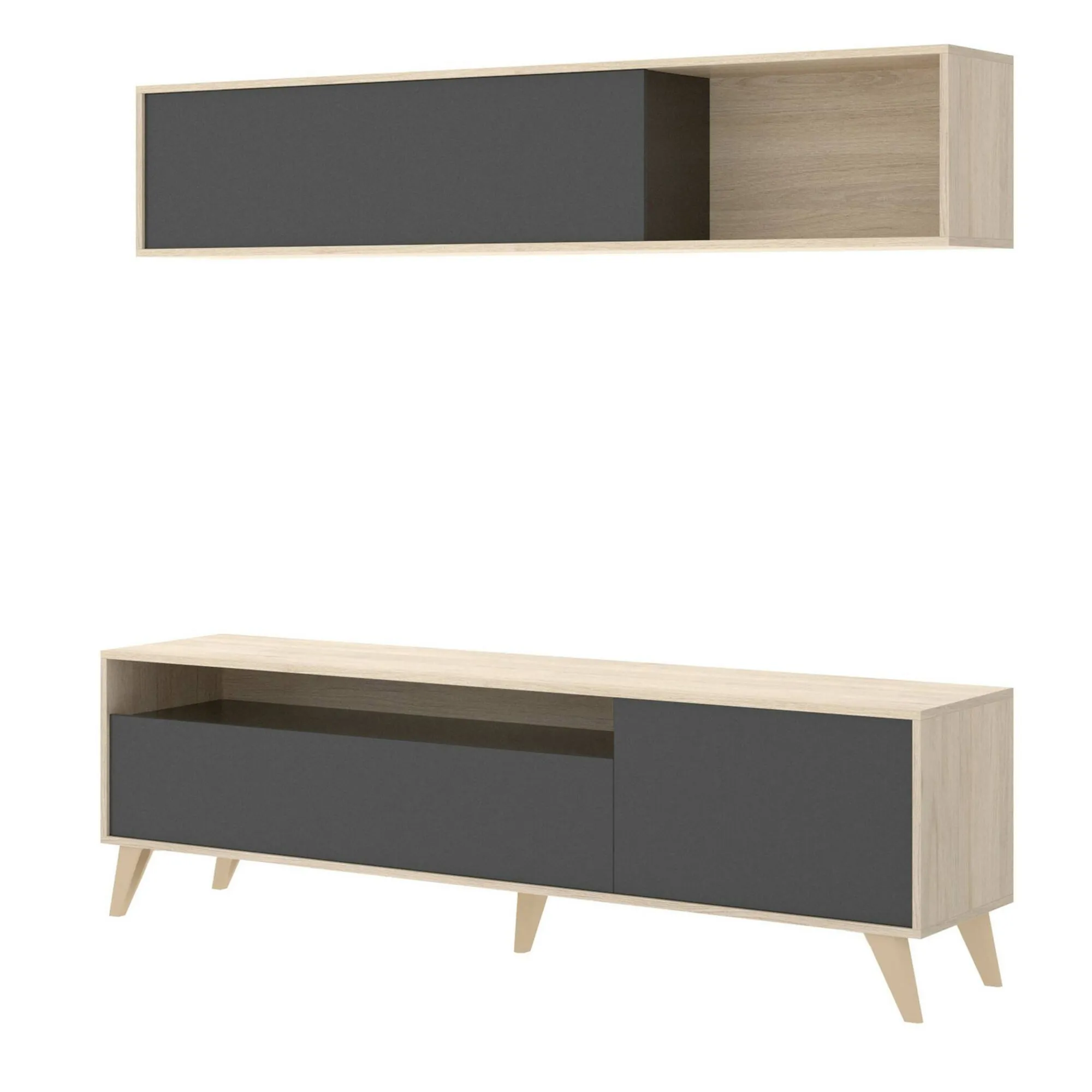 Parete attrezzata Arusha, 180x41h180 cm, Antracite e Rovere Nodi<Dmora Cheap