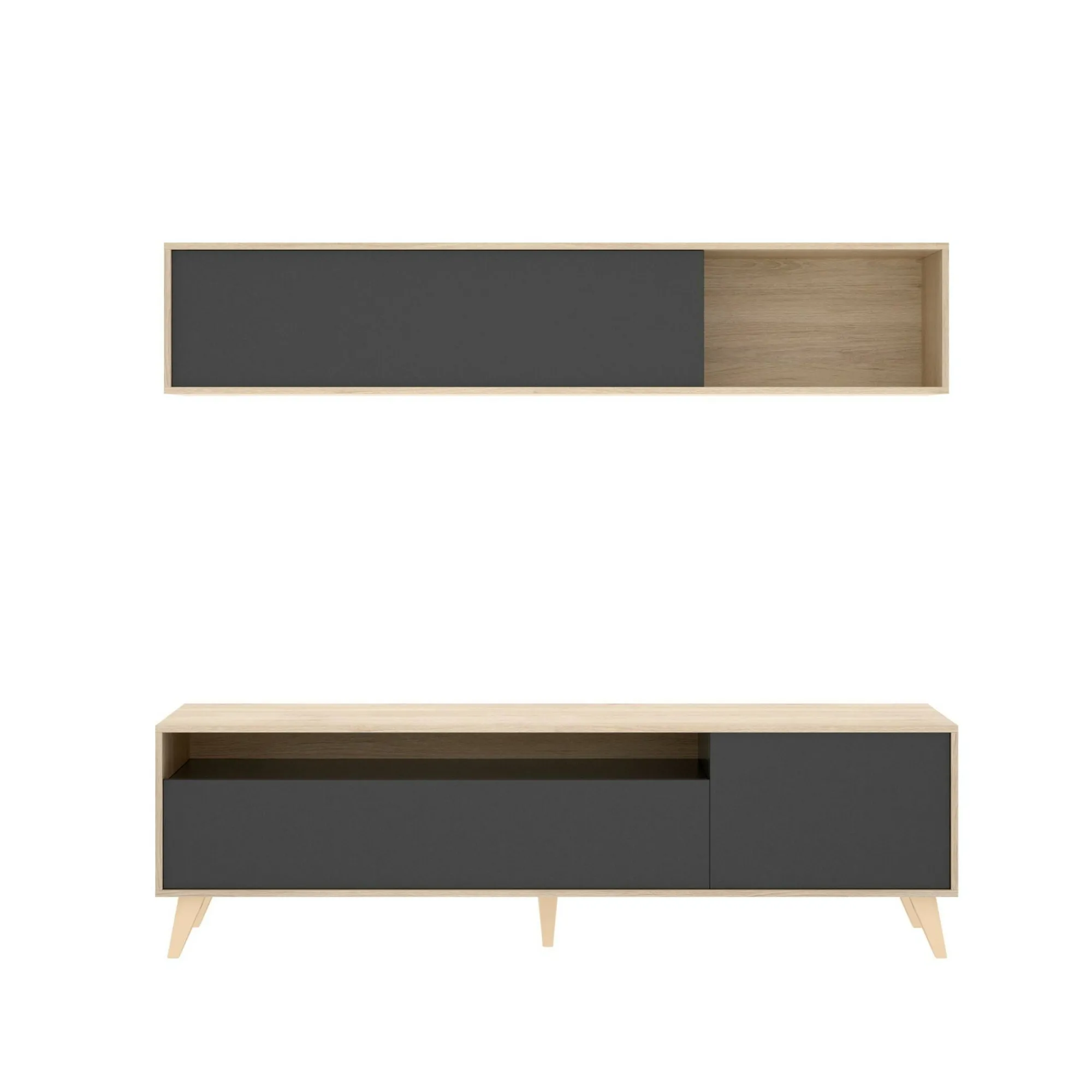 Parete attrezzata Arusha, 180x41h180 cm, Antracite e Rovere Nodi<Dmora Cheap