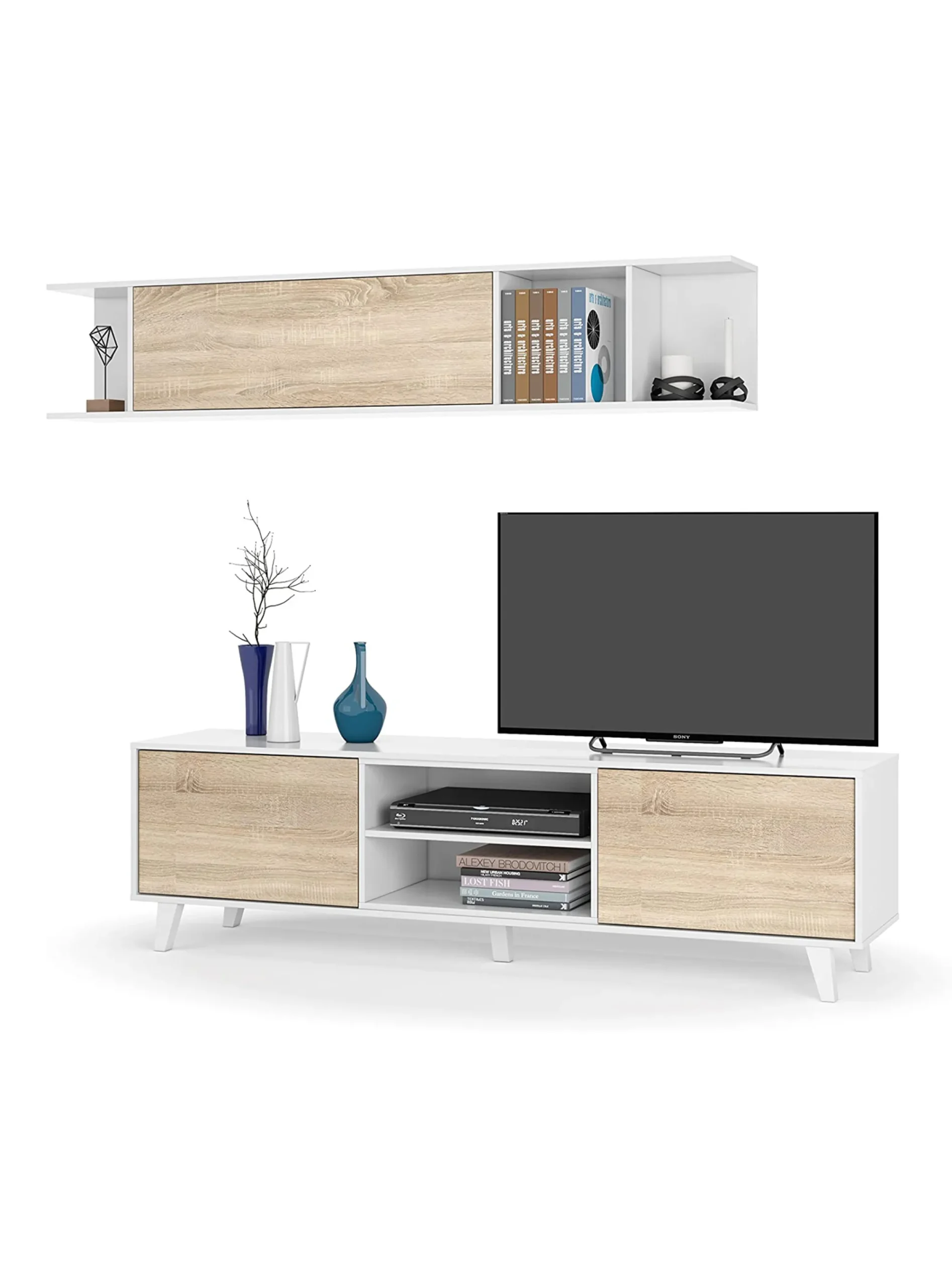 Parete attrezzata Aslan, 180x41h51 cm, Bianco e Rovere<Dmora Best Sale