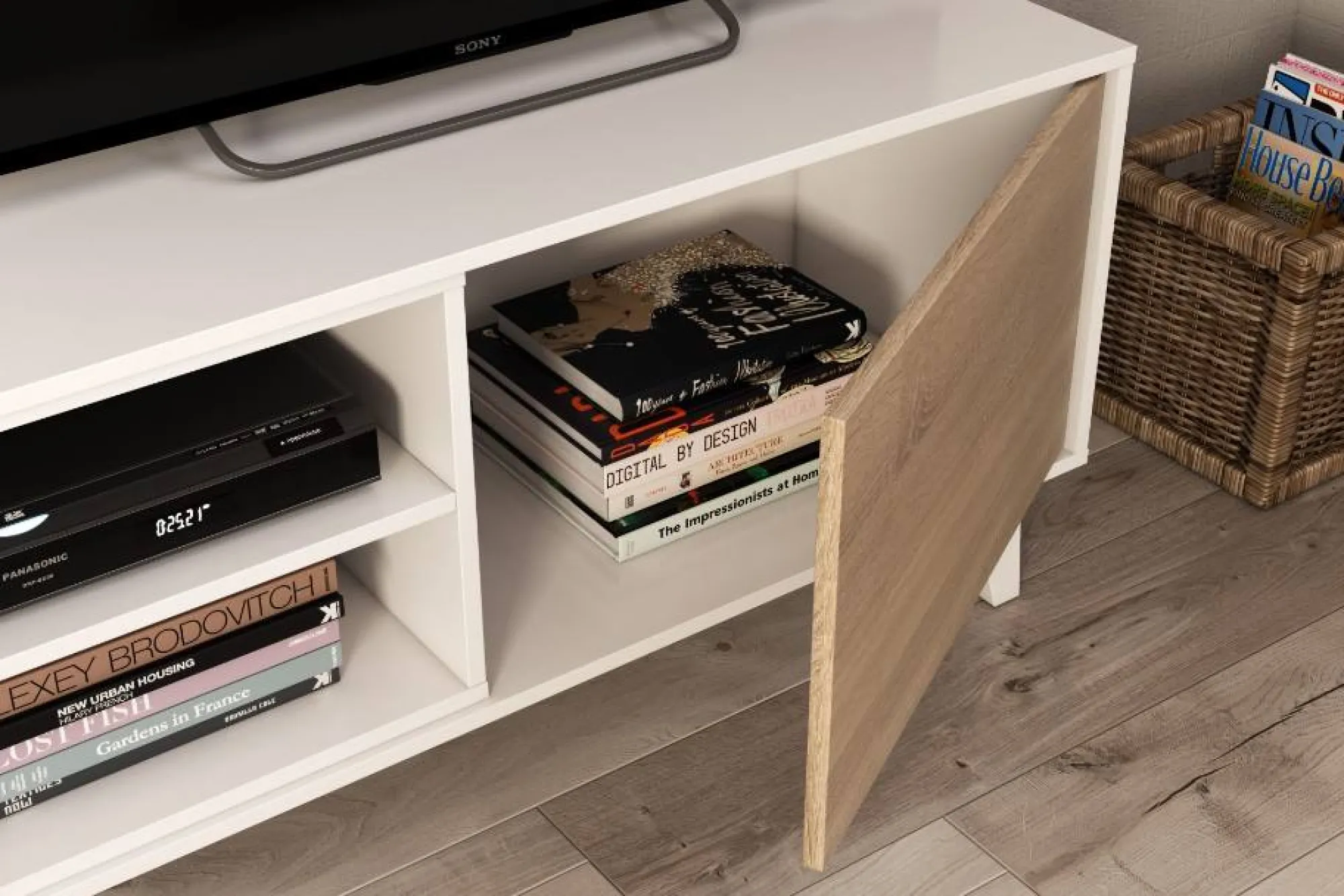Parete attrezzata Aslan, 180x41h51 cm, Bianco e Rovere<Dmora Best Sale
