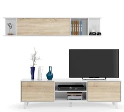 Parete attrezzata Aslan, 180x41h51 cm, Bianco e Rovere<Dmora Best Sale