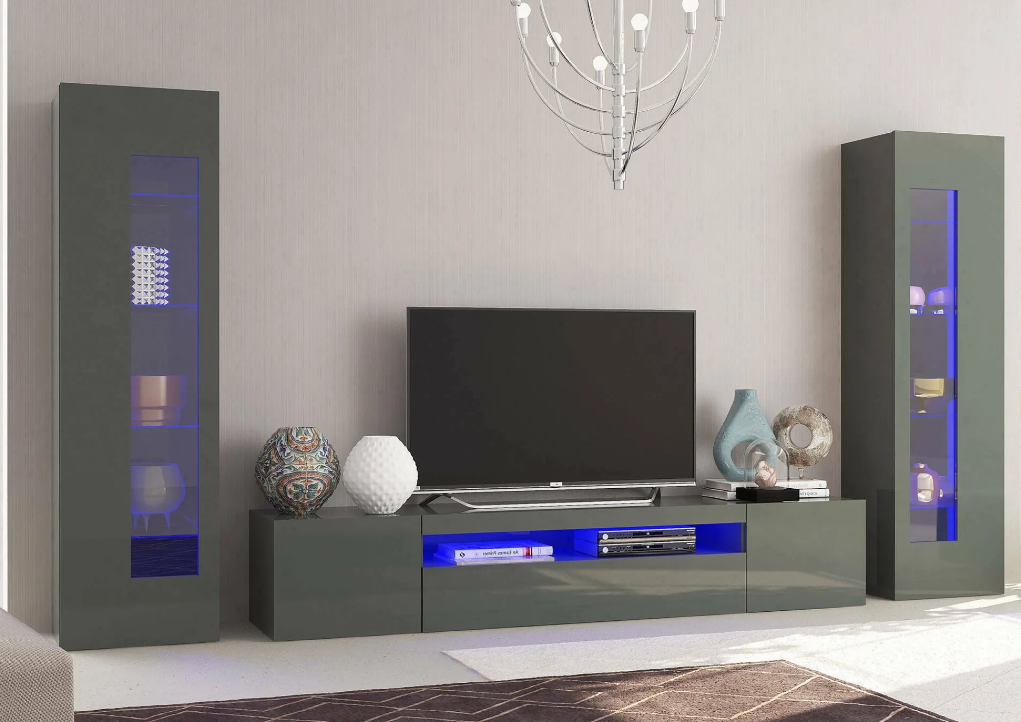 Parete attrezzata Aslhey, cm 290x40h162,<Dmora Cheap
