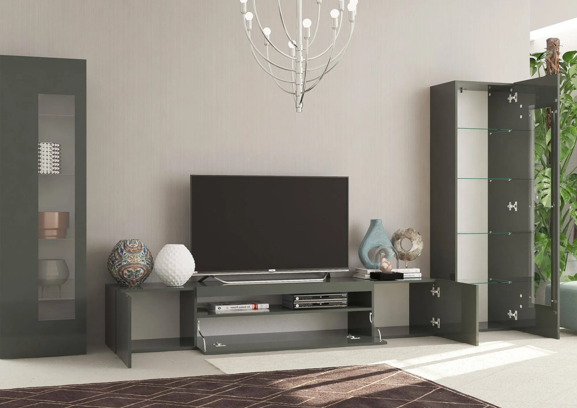 Parete attrezzata Aslhey, cm 290x40h162,<Dmora Cheap