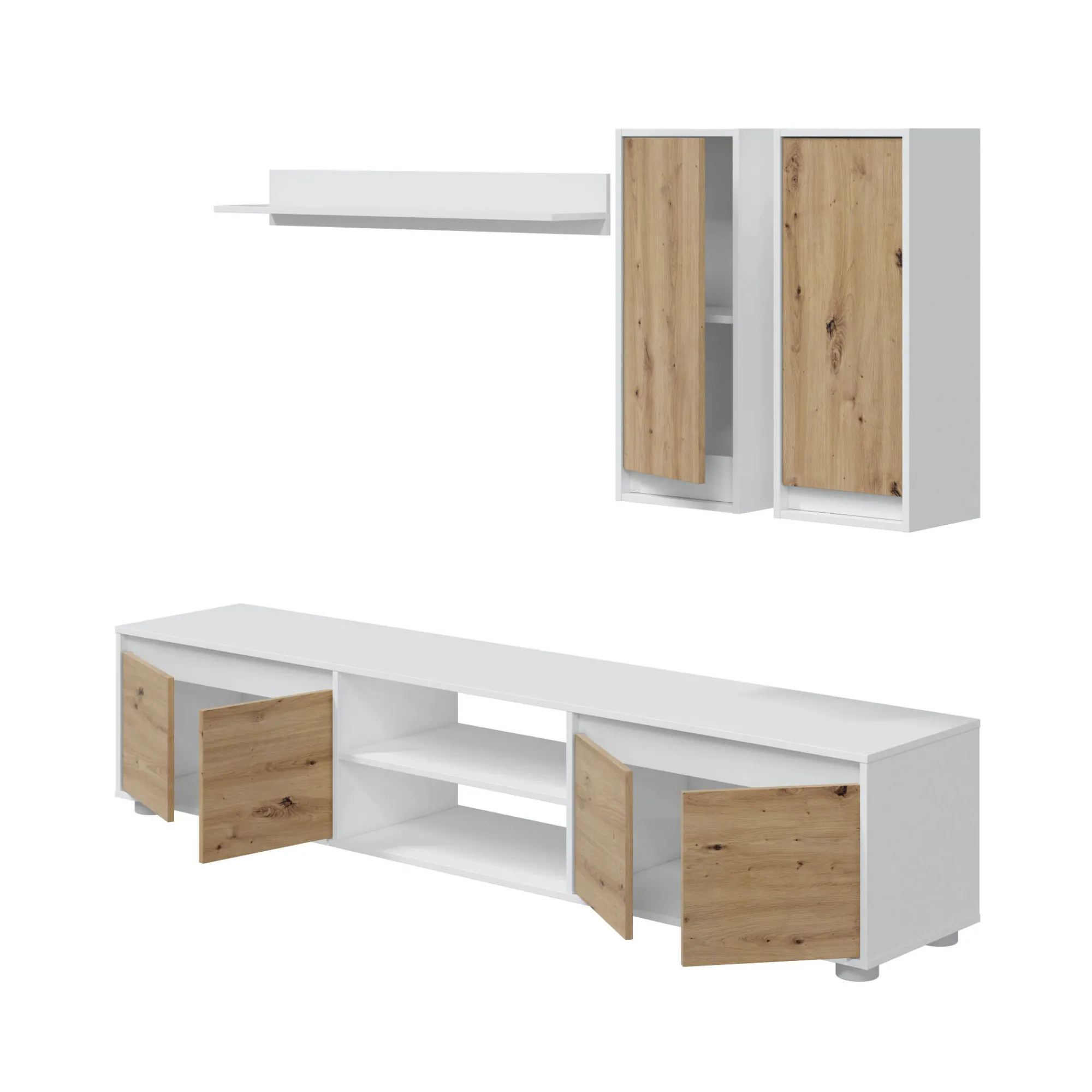 Parete attrezzata Astulo, 200x40h114 cm, Bianco e Rovere<Dmora Flash Sale