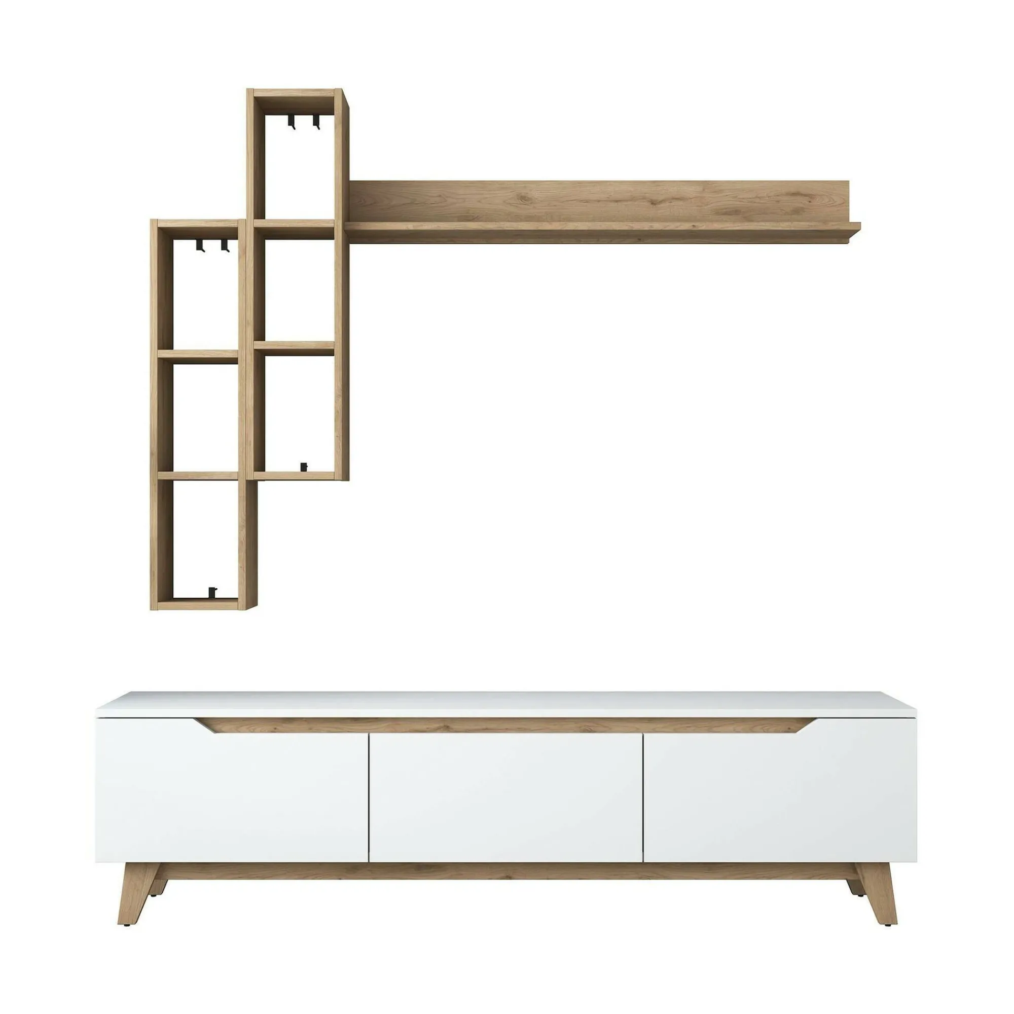 Parete attrezzata Atax, 180x35h49 cm, Bianco e Rovere<Dmora Sale