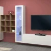 Parete attrezzata Atella, cm 350x30h180, Bianco lucido e Acero<Dmora Clearance