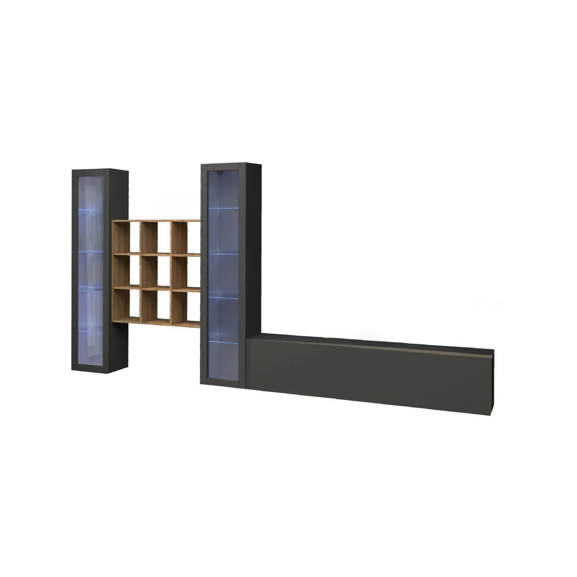 Parete attrezzata Atella, cm 350x30h180, Antracite e Acero<Dmora Cheap