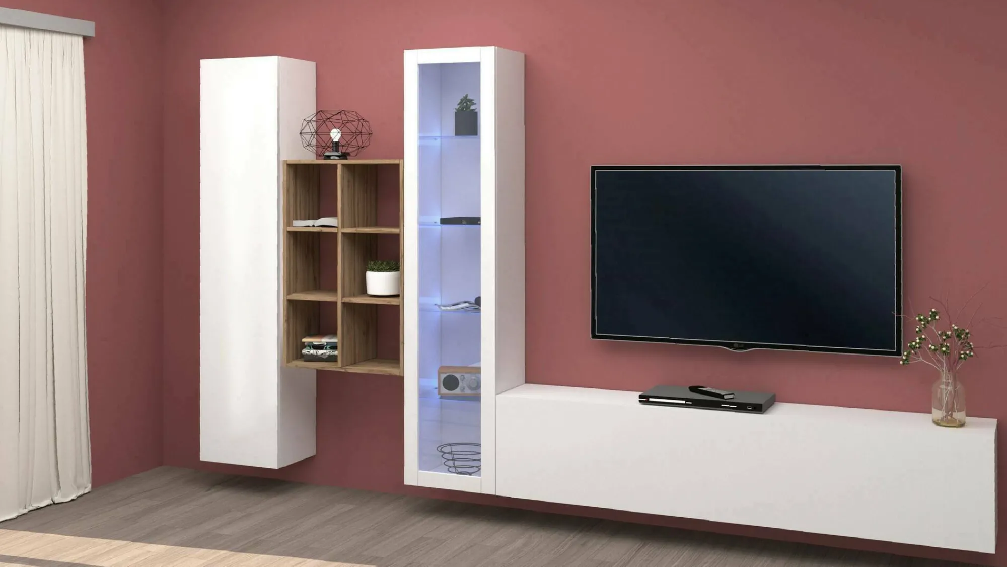 Parete attrezzata Ausonia, cm 320x30h180,<Dmora Sale