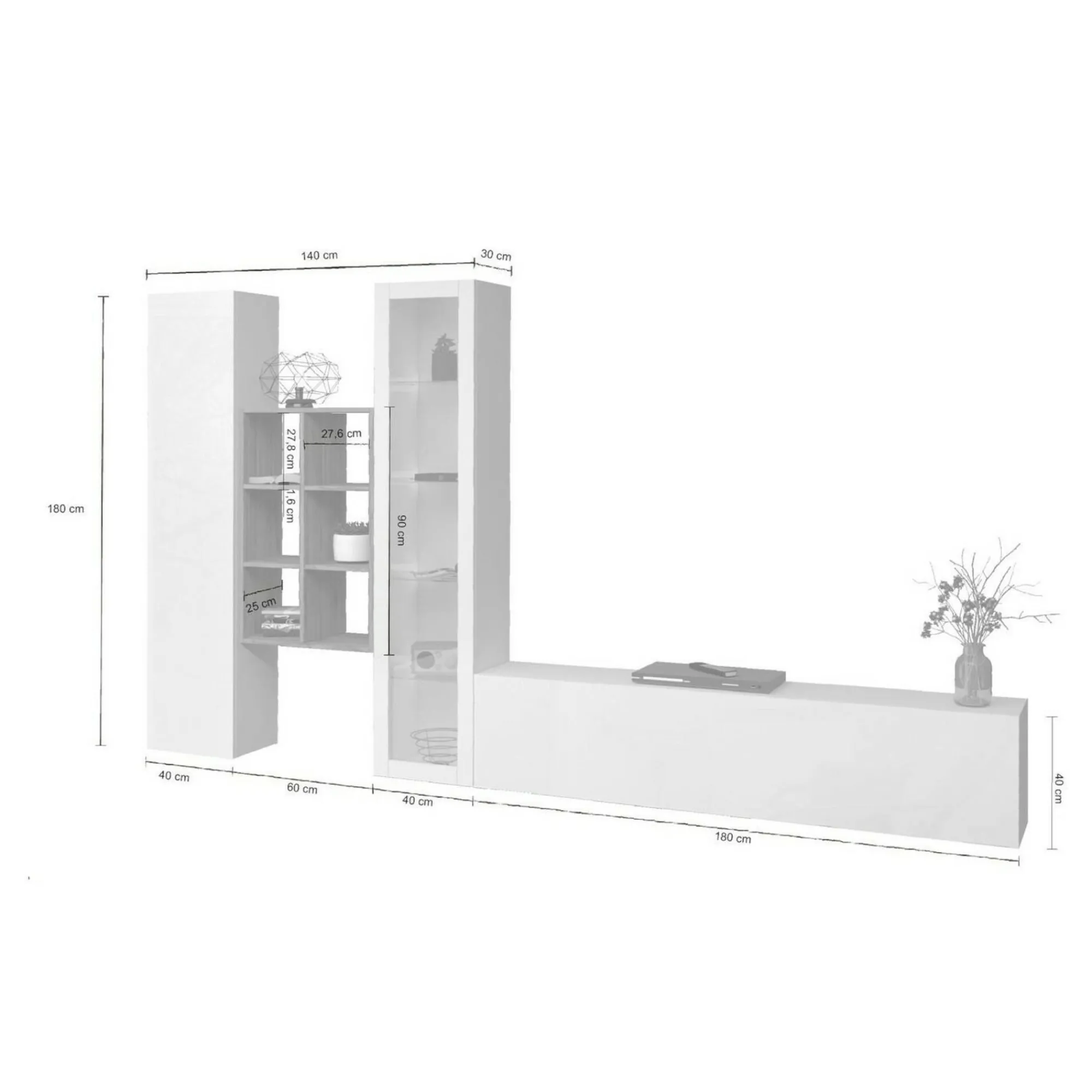 Parete attrezzata Ausonia, cm 320x30h180,<Dmora Sale