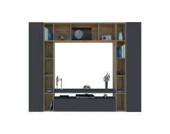 Parete attrezzata Austis, cm 270x35h210, Antracite e Rovere<Dmora Online