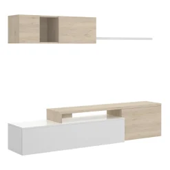 Parete attrezzata Axayazala, 201x41h180 cm, Bianco e Rovere<Dmora Sale