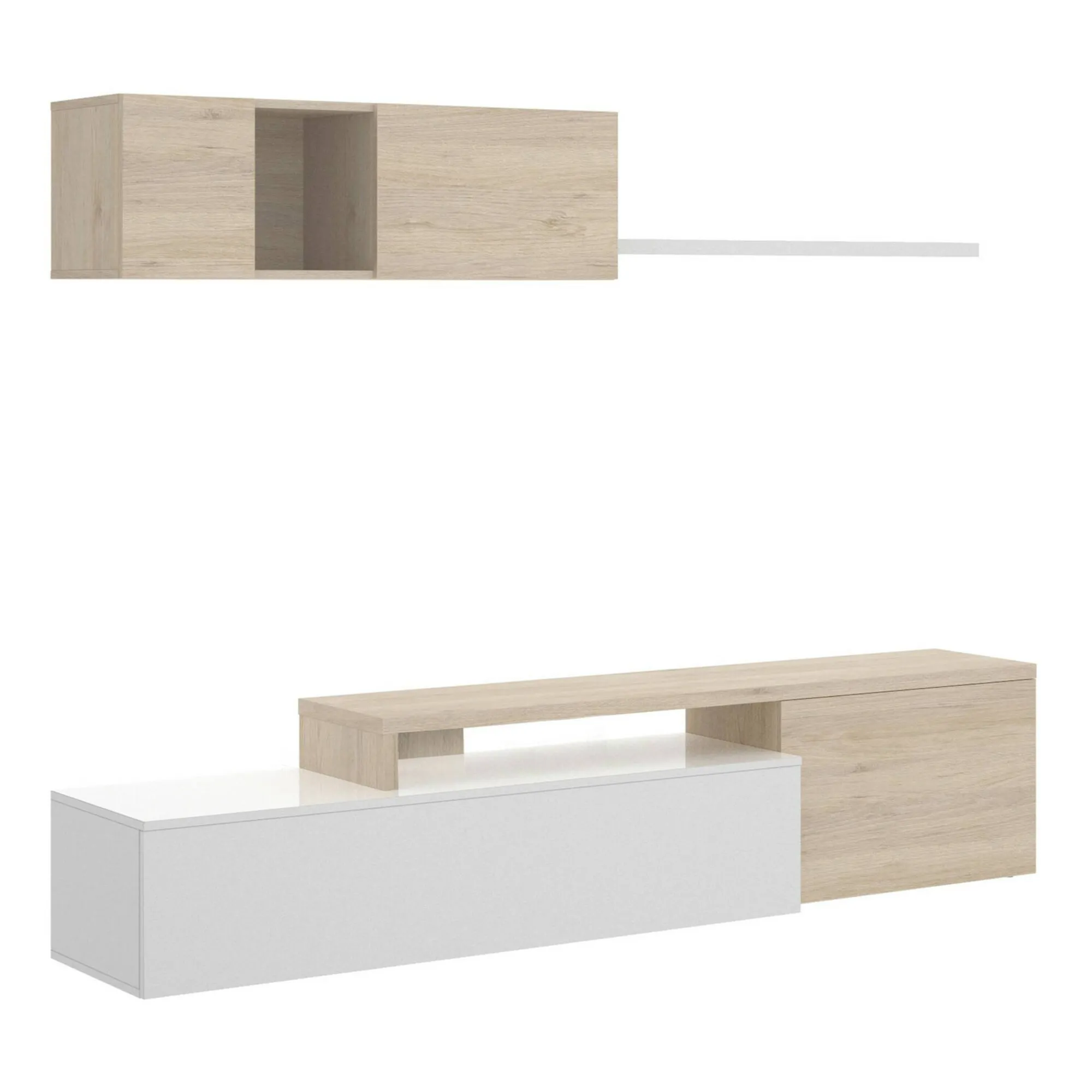 Parete attrezzata Axayazala, 201x41h180 cm, Bianco e Rovere<Dmora Sale