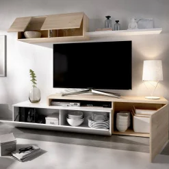 Parete attrezzata Axayazala, 201x41h180 cm, Bianco e Rovere<Dmora Sale