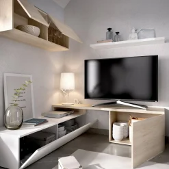 Parete attrezzata Axayazala, 201x41h180 cm, Bianco e Rovere<Dmora Sale