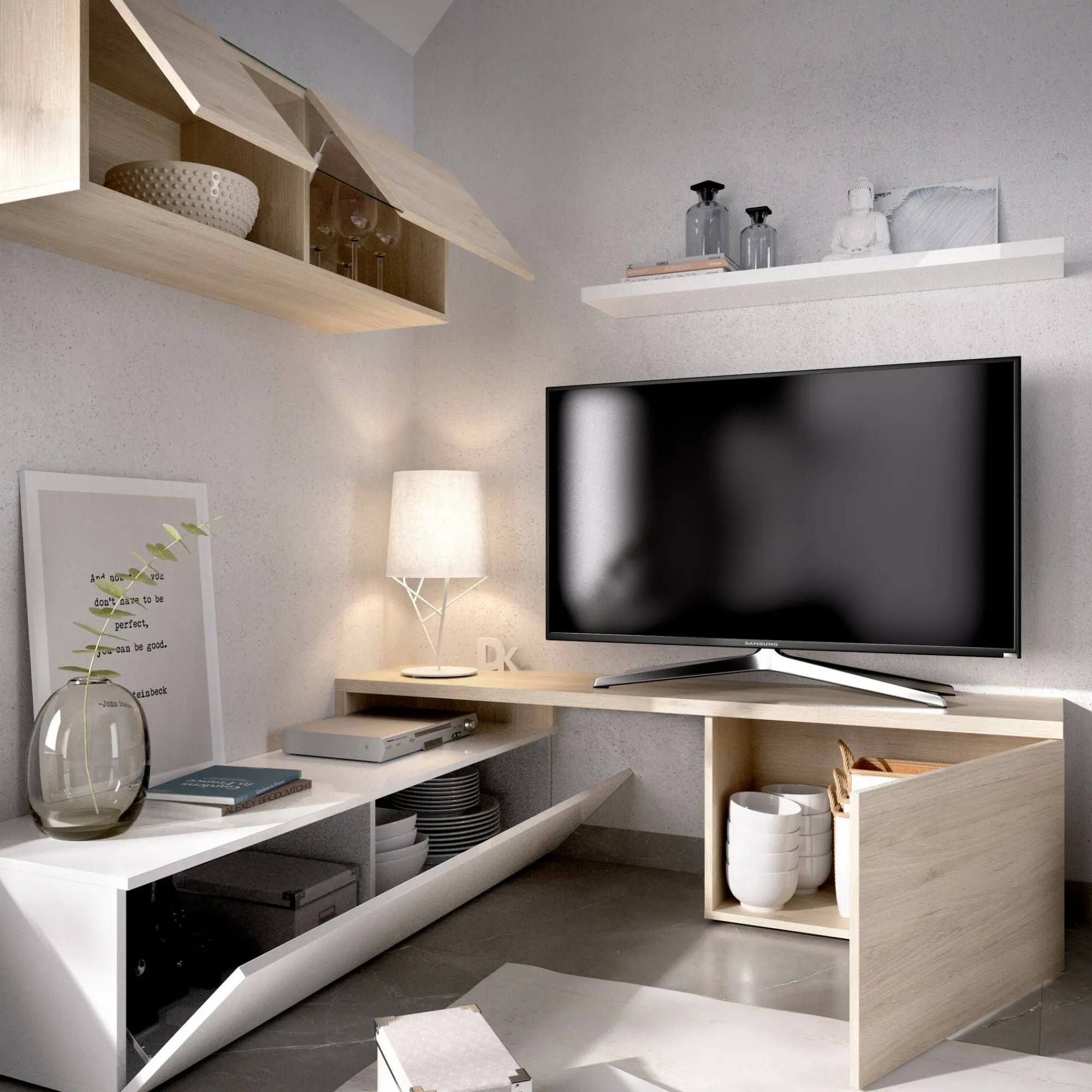 Parete attrezzata Axayazala, 201x41h180 cm, Bianco e Rovere<Dmora Sale