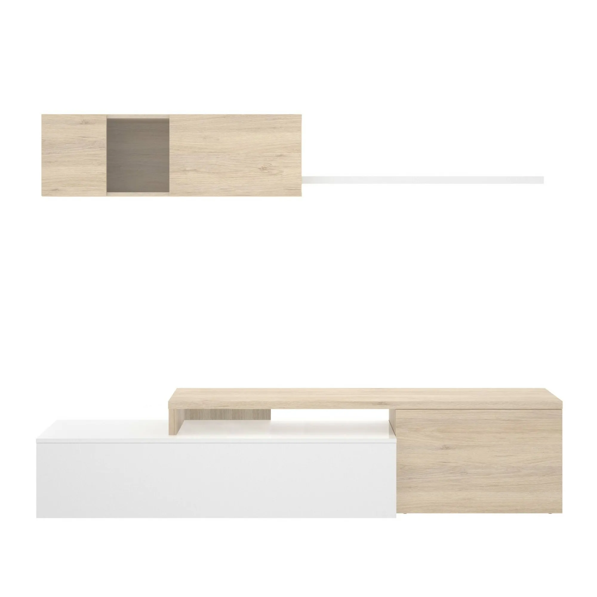 Parete attrezzata Axayazala, 201x41h180 cm, Bianco e Rovere<Dmora Sale