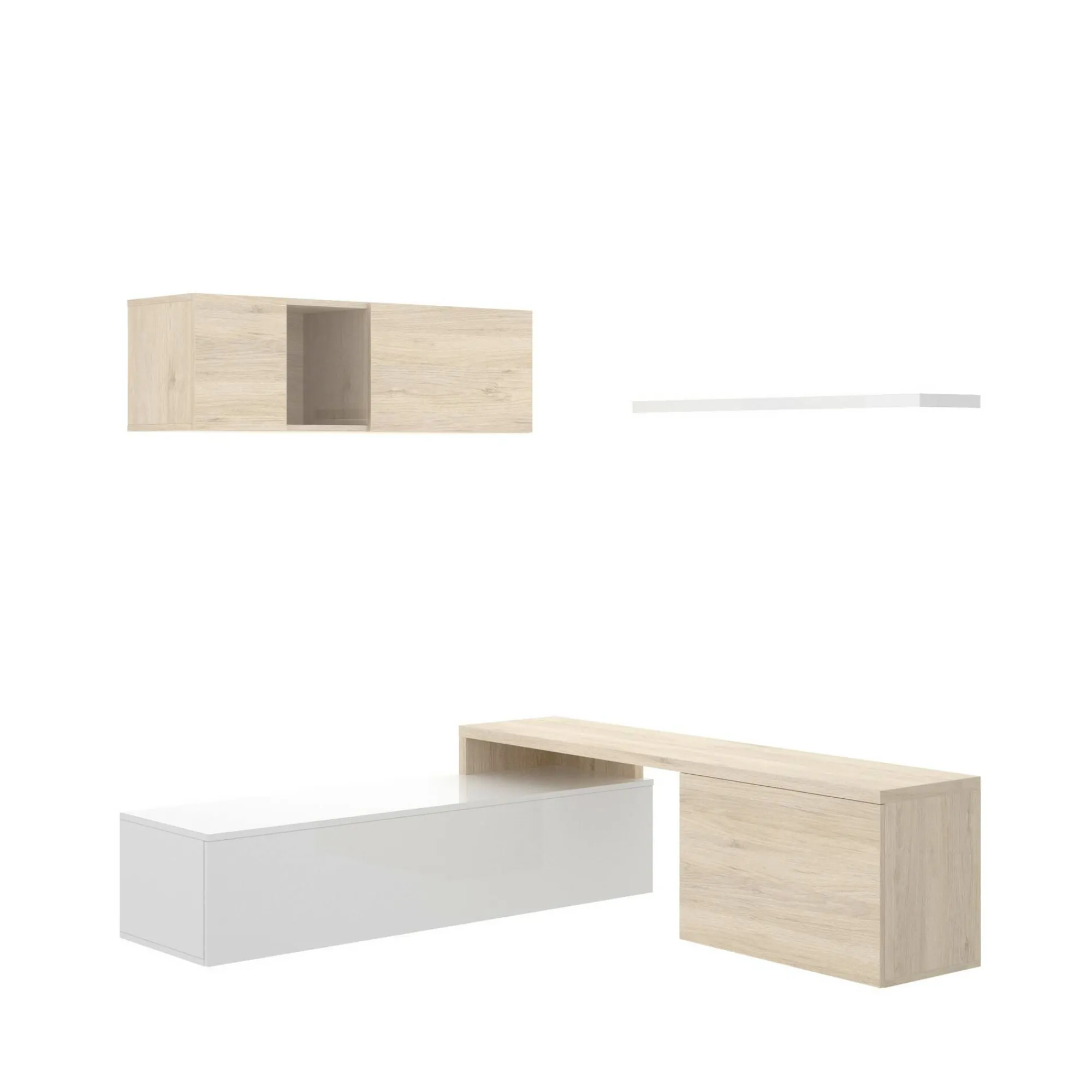 Parete attrezzata Axayazala, 201x41h180 cm, Bianco e Rovere<Dmora Sale