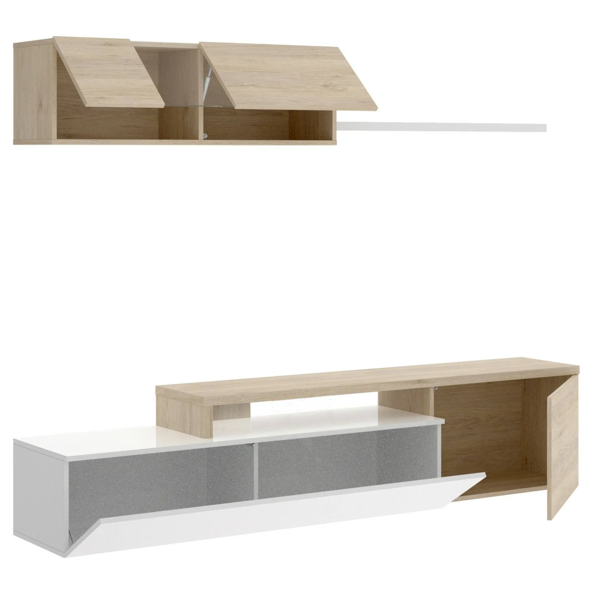 Parete attrezzata Axayazala, 201x41h180 cm, Bianco e Rovere<Dmora Sale