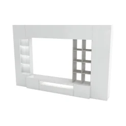Parete attrezzata Azuro, cm 290x40h192, Bianco lucido e Cemento<Dmora Fashion