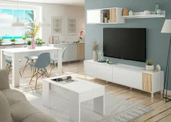 Parete attrezzata Banari, 200x40h47 cm, Bianco e Rovere<Dmora Flash Sale