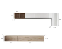 Parete attrezzata Barumini, 276x30 h180 cm, Bianco lucido e Rovere<Dmora Store