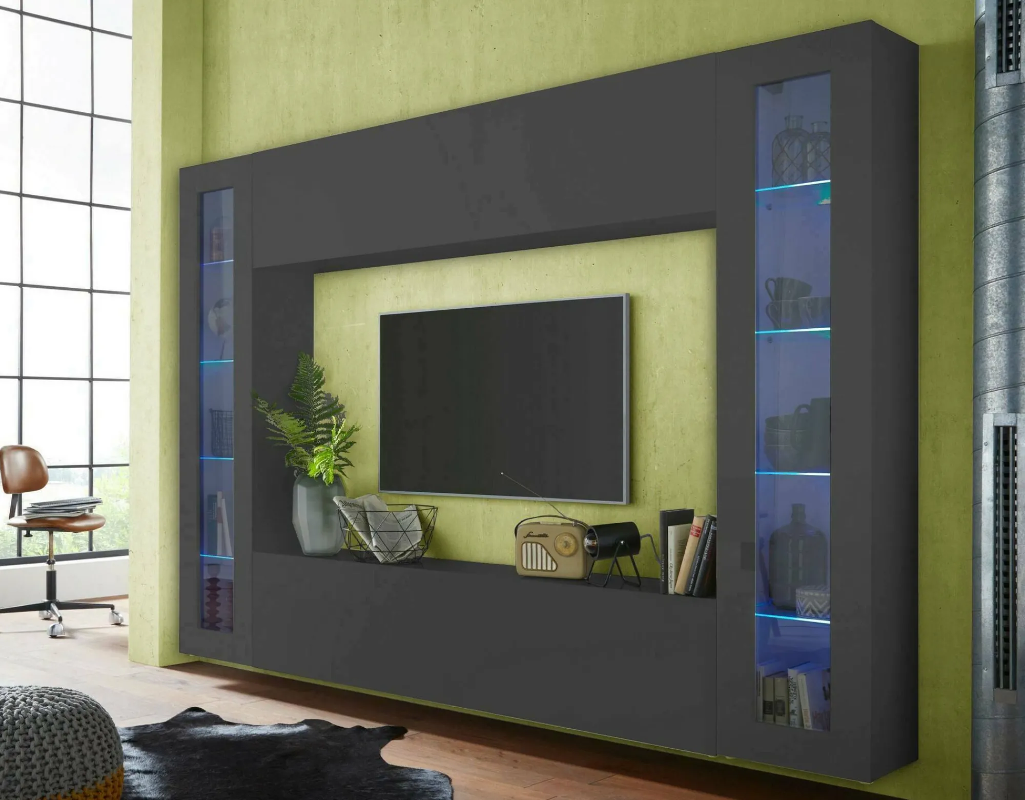 Parete attrezzata Bellizzi, cm 260x30h180,<Dmora Fashion