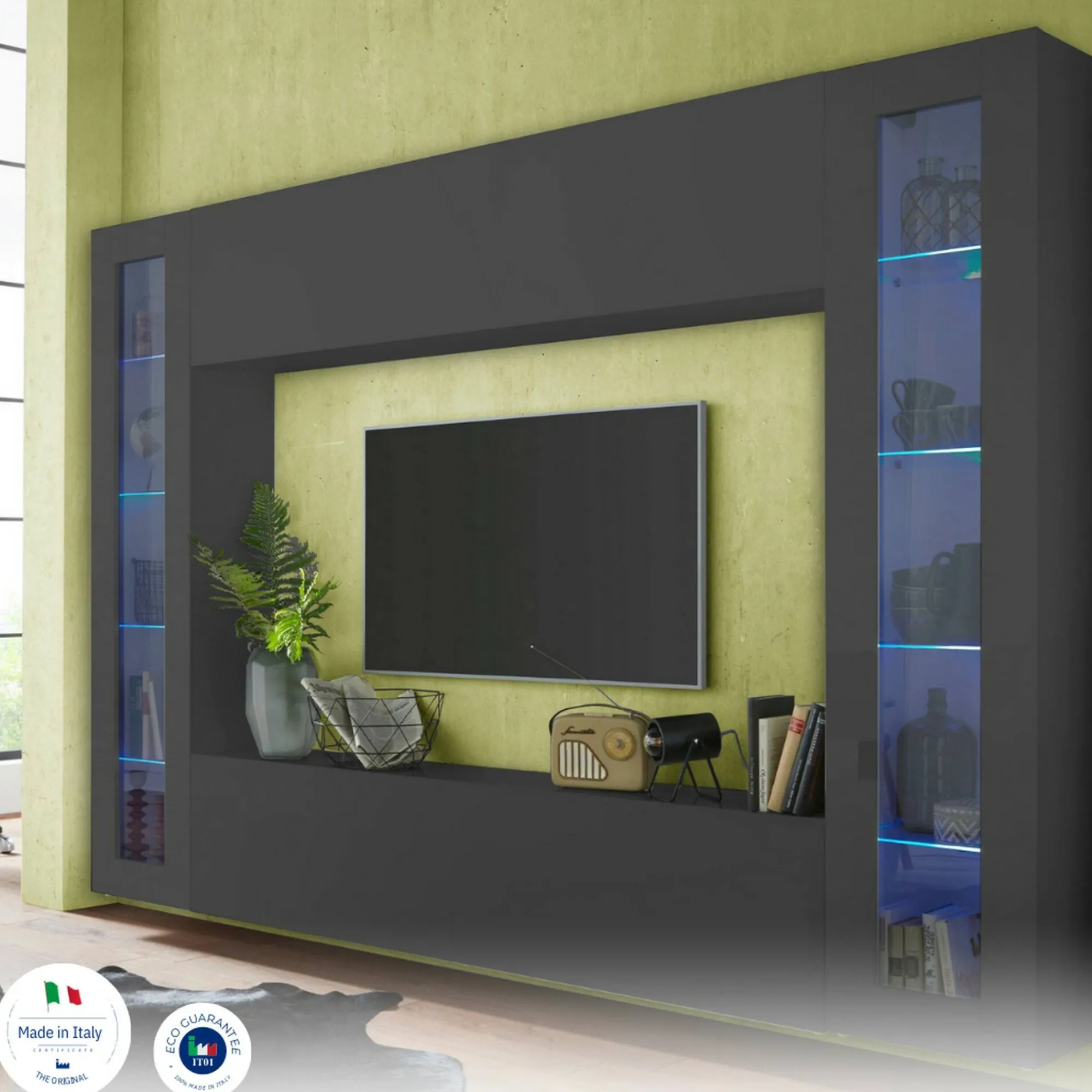 Parete attrezzata Bellizzi, cm 260x30h180,<Dmora Fashion