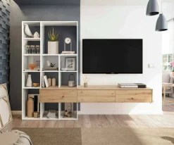Parete attrezzata Bellusco, 226x28h173 cm, Bianco e Rovere Nodi<Dmora Best Sale