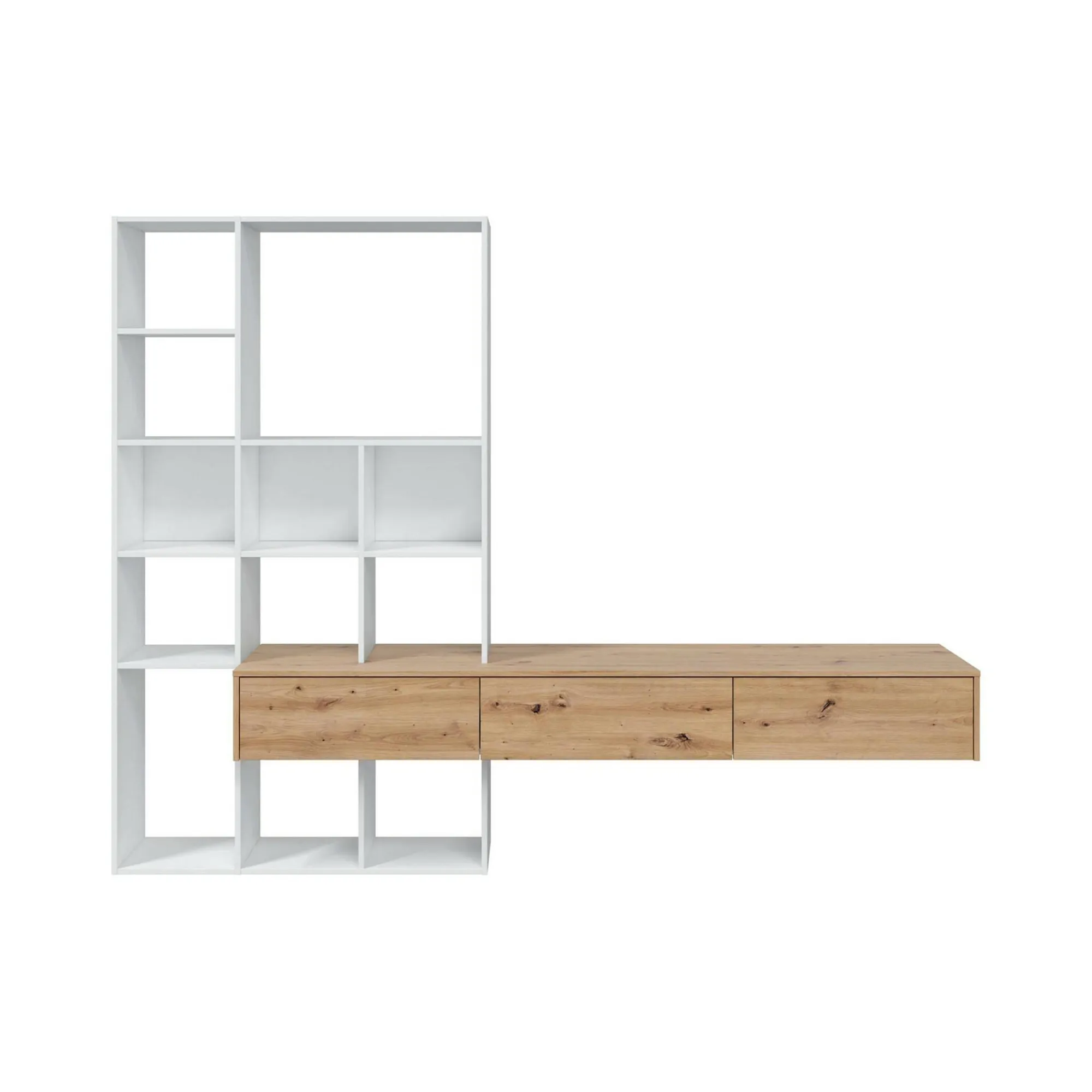Parete attrezzata Bellusco, 226x28h173 cm, Bianco e Rovere Nodi<Dmora Best Sale
