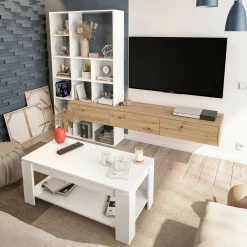 Parete attrezzata Bellusco, 226x28h173 cm, Bianco e Rovere Nodi<Dmora Best Sale