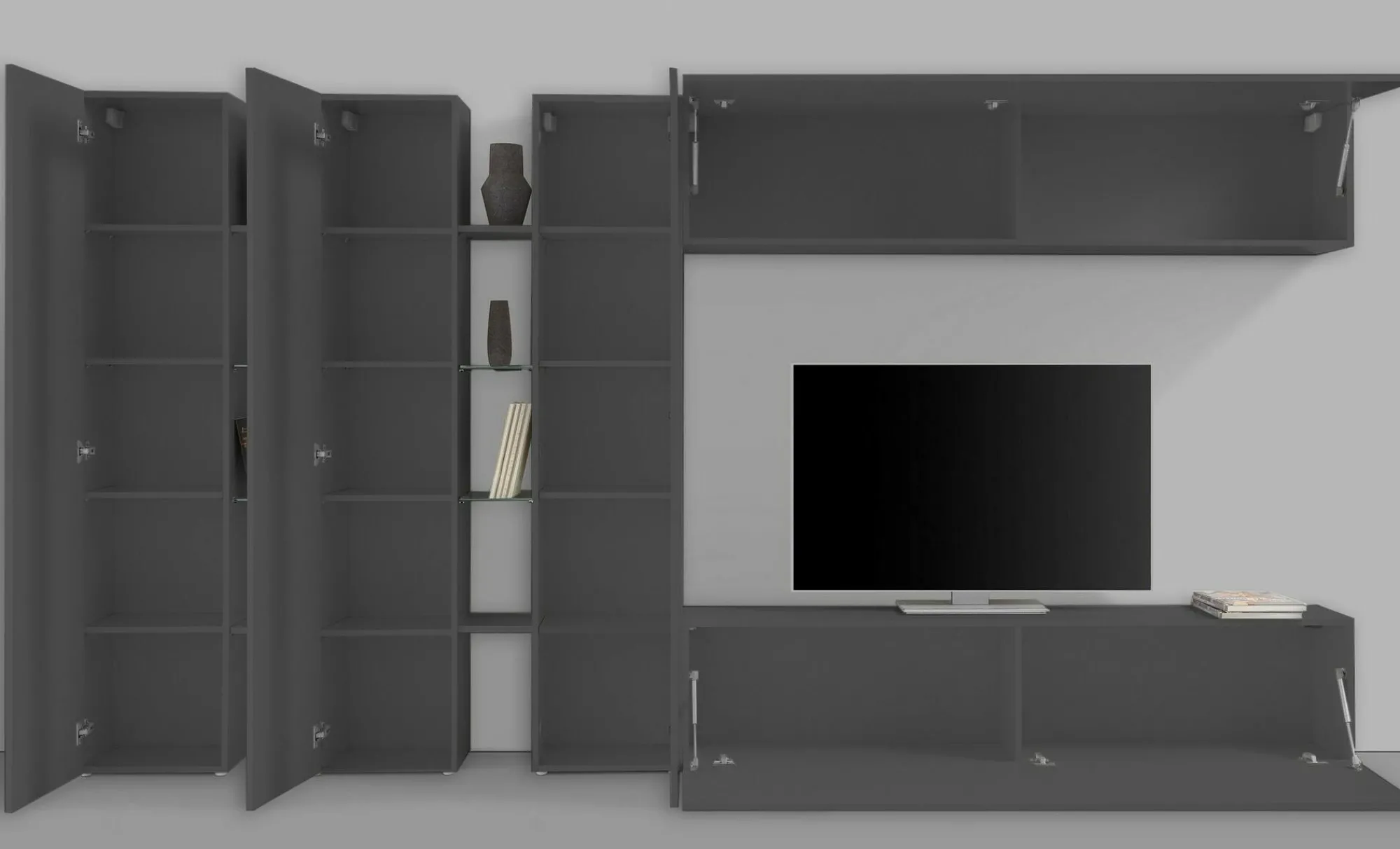 Parete attrezzata Carretto, cm 340x30h180,<Dmora Clearance