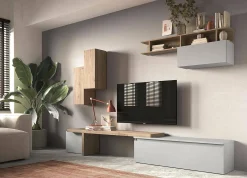 Parete attrezzata Chris, 290x40 h210 cm, Rovere e Grigio chiaro<Dmora Sale