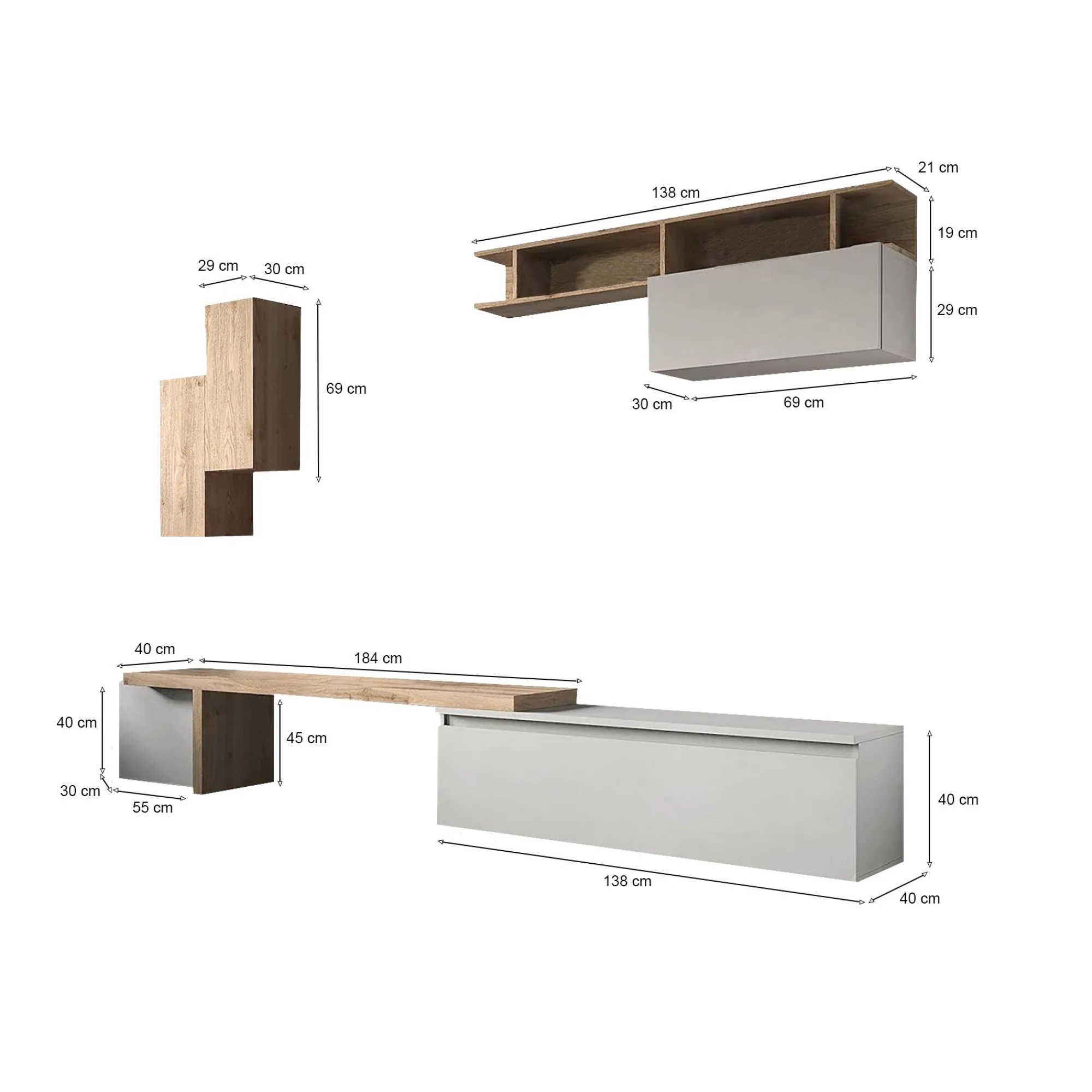 Parete attrezzata Chris, 290x40 h210 cm, Rovere e Grigio chiaro<Dmora Sale
