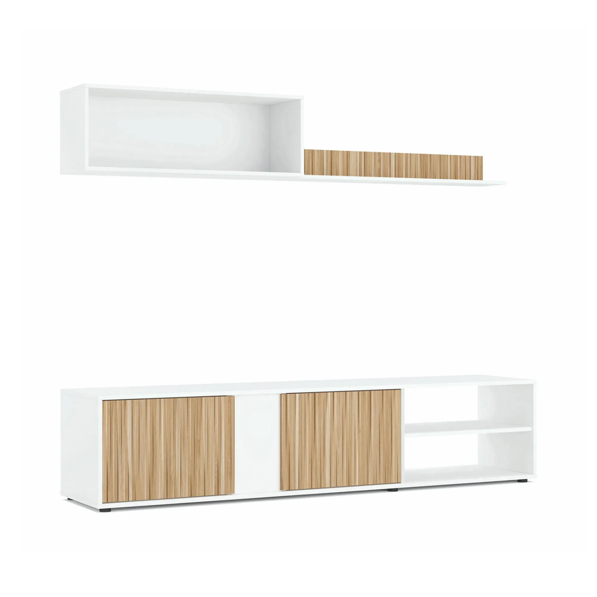 Parete attrezzata Daasmundse, 180x33h40 cm, Bianco e Rovere<Dmora Outlet