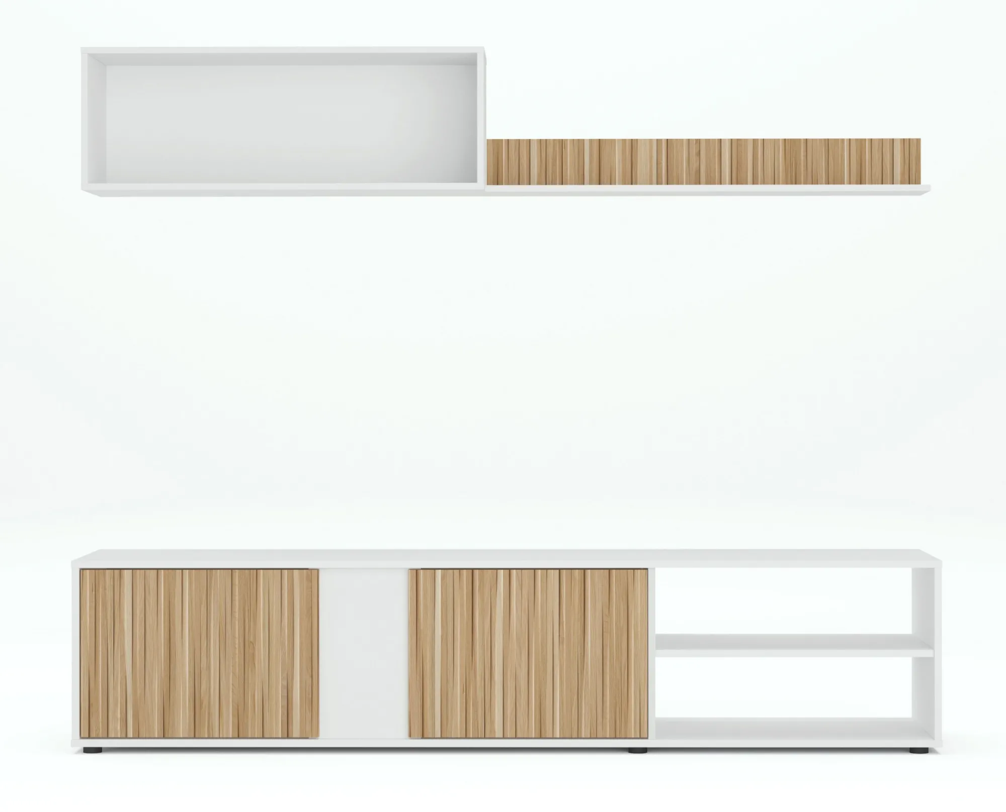 Parete attrezzata Daasmundse, 180x33h40 cm, Bianco e Rovere<Dmora Outlet