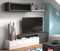 Parete attrezzata Dabarb, 200x41h44 cm, Grigio cenere e Bianco lucido<Dmora Sale