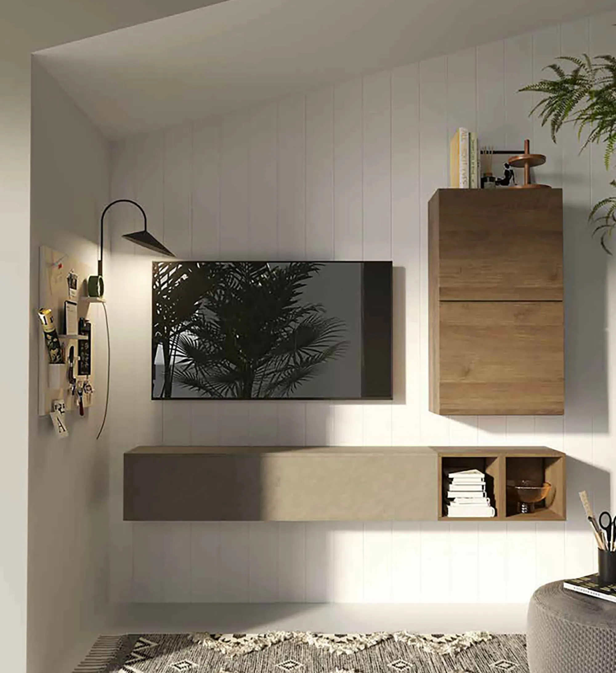 Parete attrezzata Dabbe, 194x30 h160 cm, Noce e Grigio<Dmora Fashion