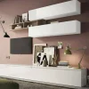 Parete attrezzata Danto, 276x40 h190 cm, Bianco lucido e Rovere<Dmora Fashion