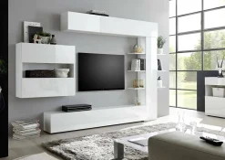 Parete attrezzata Dbogdanovi, 295x30 h187 cm, Bianco lucido e Bianco<Dmora Flash Sale