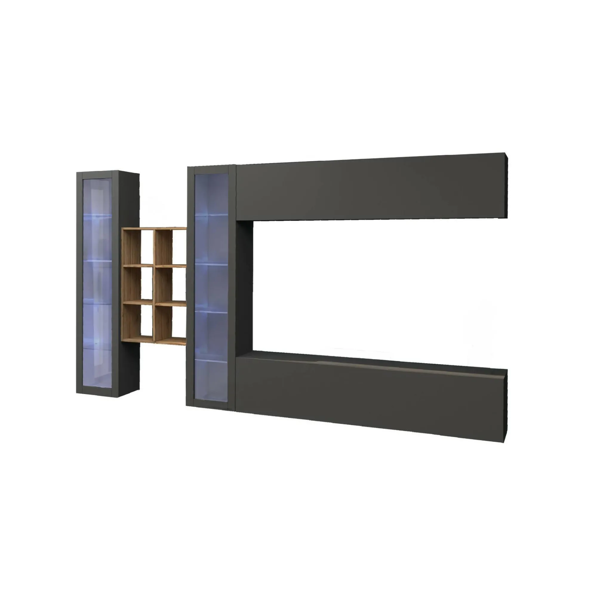 Parete attrezzata Dcaprin, cm 280x30h180, Antracite e Acero<Dmora Cheap